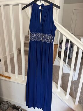R&M Richards Sleeveless Royal Blue Maxi Gown with Beaded Waist